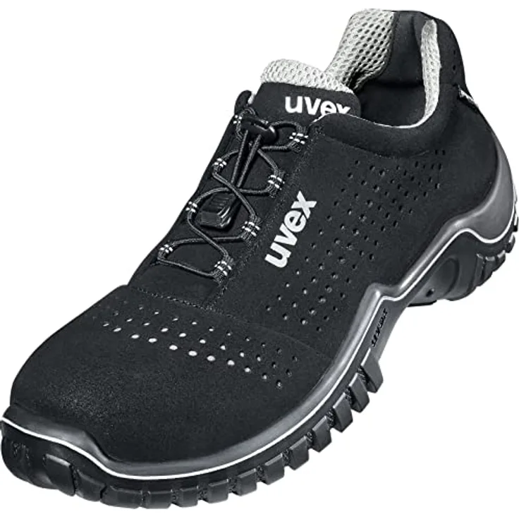 Uvex Motion Style Halbschuh S1 SRC ESD, Sicherheitsschuhe mit Stahlkappe, atmungsaktiv und rutschfest, Schwarz, Größe 48
