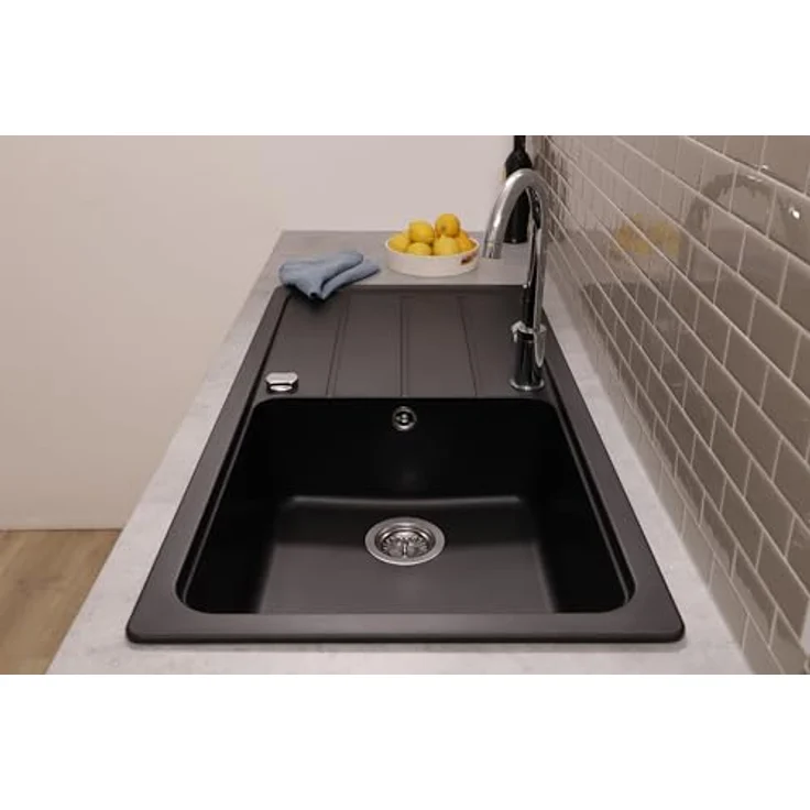 Respekta Austin Massivgranit Spüle 100 x 50 cm, hitzebeständig, abgeschrägte Abtropffläche, Einbau- und Unterbaumontage, 1 Becken, schwarz – Bild 5