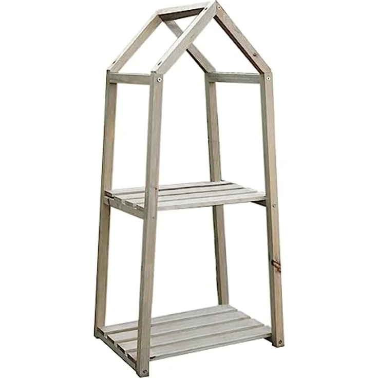 Spetebo Holz Blumenregal natur - 76 x 36 cm - Pflanzentreppe mit 2 Ablagen - Deko Blumen Pflanzen Ständer Regal Treppe