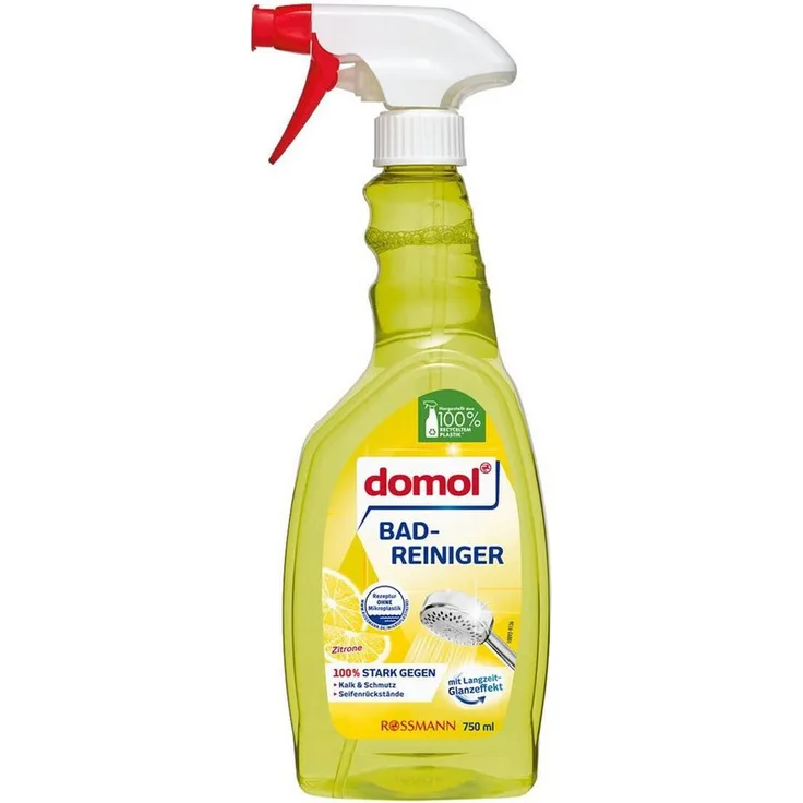 Domol Zitrone Badreiniger, 750 ml, transparent, entfernt Kalk, Schmutz und Seifenrückstände, mit Abperleffekt