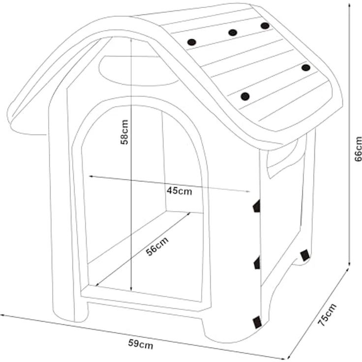 en.casa Hundehütte Outdoor Bello, wetterfestes Hundehaus aus Kunststoff mit Lüftungsschlitzen, erhöhter Boden, 75 x 59 x 66 cm, Weiß/Grün – Bild 3