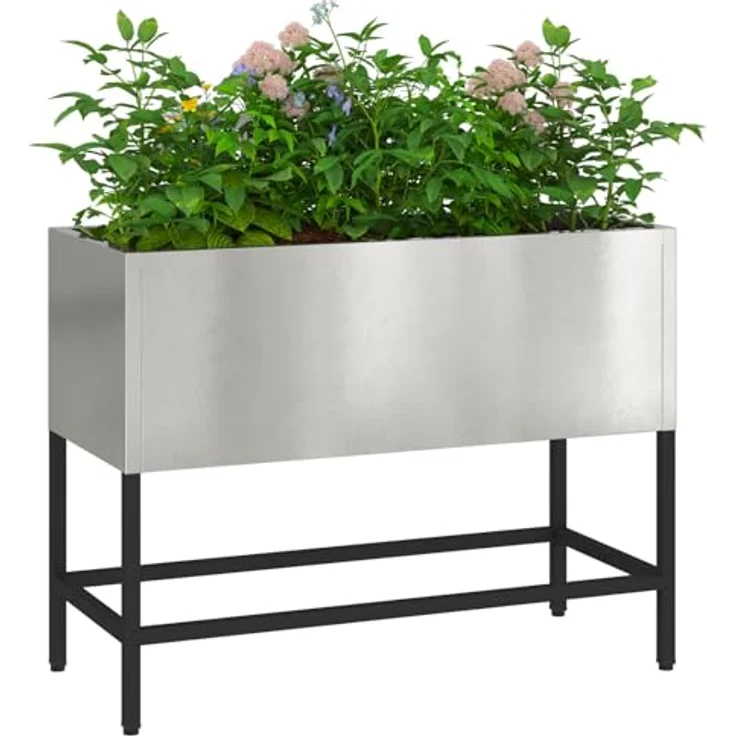 vidaXL Hochbeet Edelstahl, Rechteckiger Pflanzer 60x26x45 cm, Silber, Innen- und Außenbereich – Bild 3