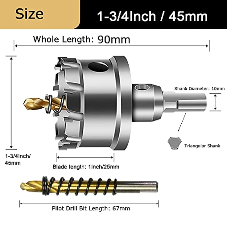 ASNOMY 45mm Lochsäge Hartmetall-Bohrer, TCT Lochöffner mit drei Klingen für Edelstahl und Metall, Schnittdurchmesser 45mm, Schnitttiefe 25mm – Bild 4