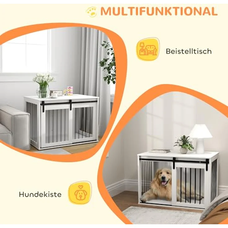 PawHut Hundekäfig für Zuhause, Hundehütte mit Schiebetür, 98 x 58 x 61 cm, Weiß, für große Hunde unter 30 kg – Bild 4