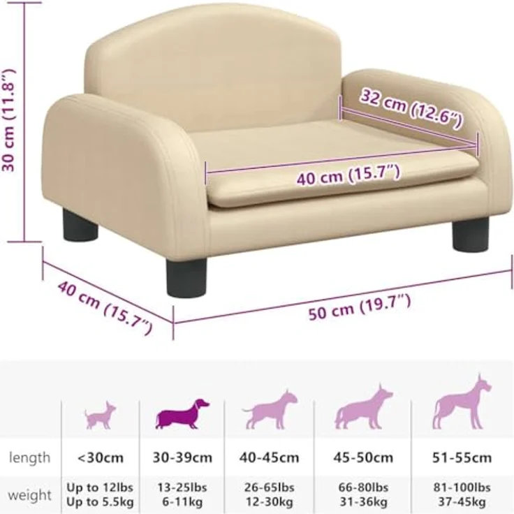 vidaXL Hundekorb Hundebett Creme 50x40x30 cm Stoff Körbchen Hundesofa mit robustem Kiefernholzrahmen. – Bild 3