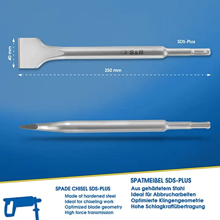 S&R Spatmeißel SDS-plus, 250 x 40 mm, rund, Industrie-Qualität mit hoher Standzeit durch spezielle Härtungsverfahren, Made in Germany – Bild 2