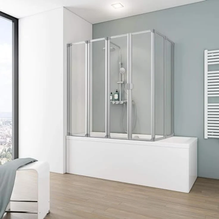 Schulte Duschwand Badewanne faltbar 70-80 cm, 3 mm Sicherheitsglas klar, alunatur, langlebig, D1700 01 50 – Bild 1