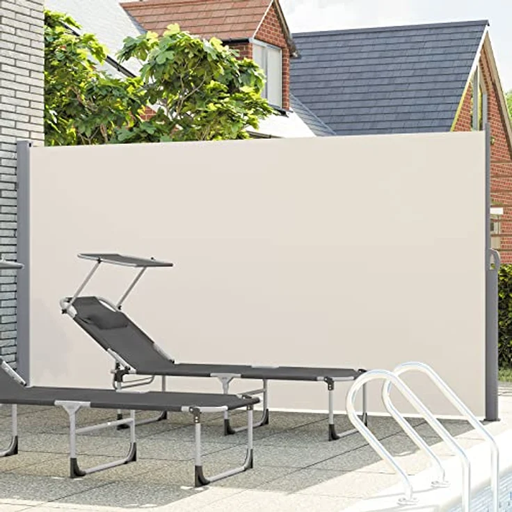 LARMNEE Seitenmarkise, ausziehbar 200 x 450 cm, rostbeständig, UV-Schutz, Blickdicht, für Balkon und Terrasse, beige EBE2045TBP02 – Bild 3