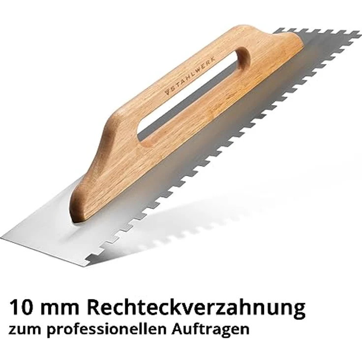 STAHLWERK Zweihand-Glättekelle 140 x 500 mm, Rechteckverzahnt aus Carbon-Stahl, Ergonomischer Holzgriff – Bild 2