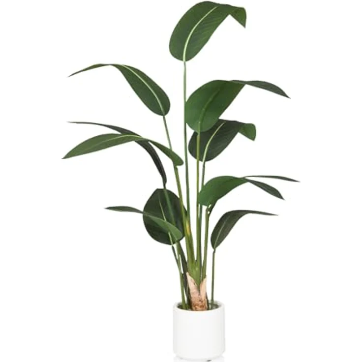 hjh OFFICE Kunstpflanze Paradiesvogel 150cm groß Strelitzia Künstliche Tropische Palme im weißen Topf, geeignet für Innenbereich – Bild 1