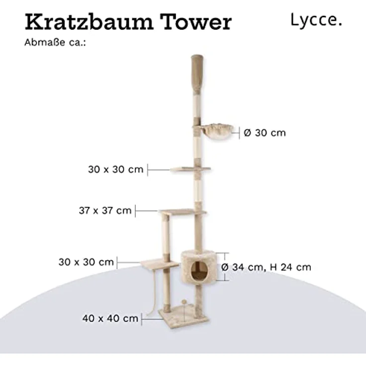 Lycce Katzenbaum Tower Kratzbaum deckenhoch Sisal Plüsch beige 230-260 cm – Bild 4
