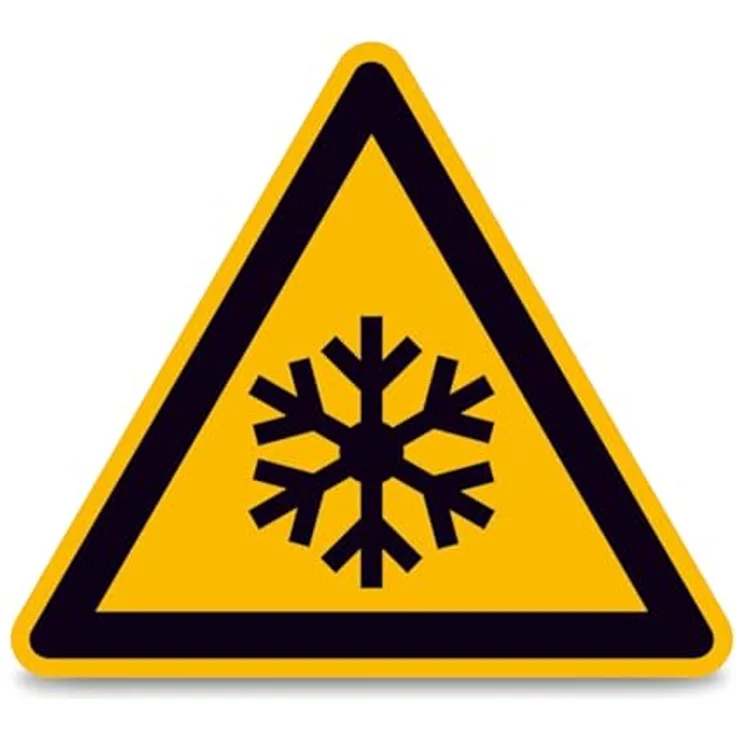 Betriebsausstattung24 Warnschild W010, Aluminium, geprägt, Warnung vor niedriger Temperatur/Frost, 10,0 cm, witterungsbeständig, Made in Germany