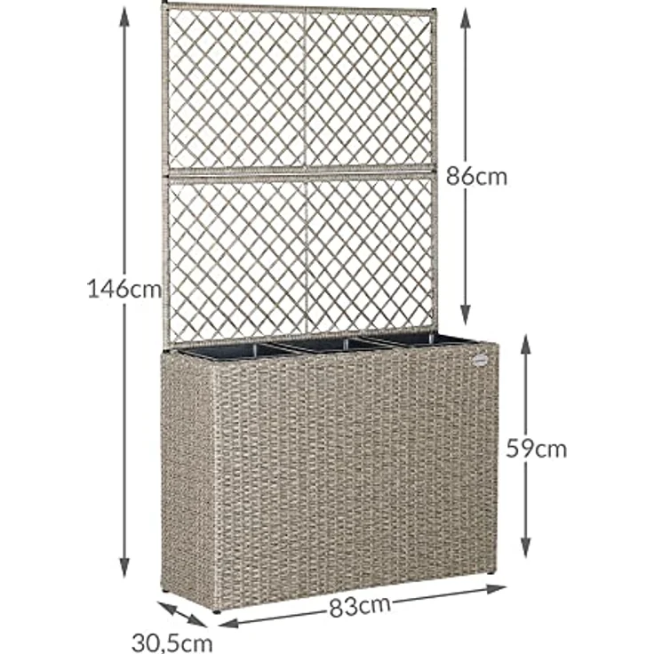 Casaria - Blumenkasten mit Rankgitter Rankgitter aus handgewobenem Polyrattangeflecht 3 Innentöpfe herausnehmbar Blumentopf creme – Bild 6
