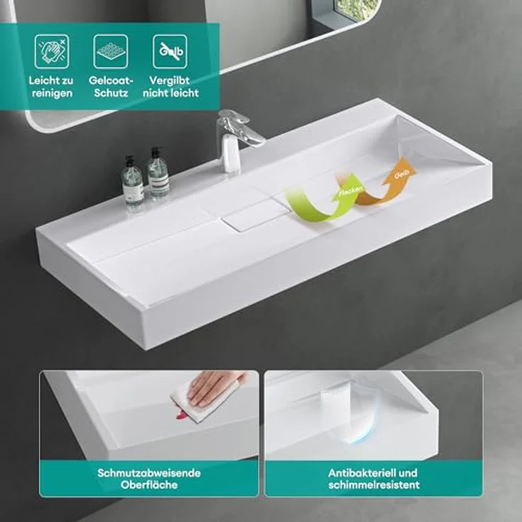 Mai & Mai Aufsatzwaschbecken Waschbecken Col19, Design Waschbecken inkl. Ablaufgarnitur, Gussmarmor, weiß – Bild 5