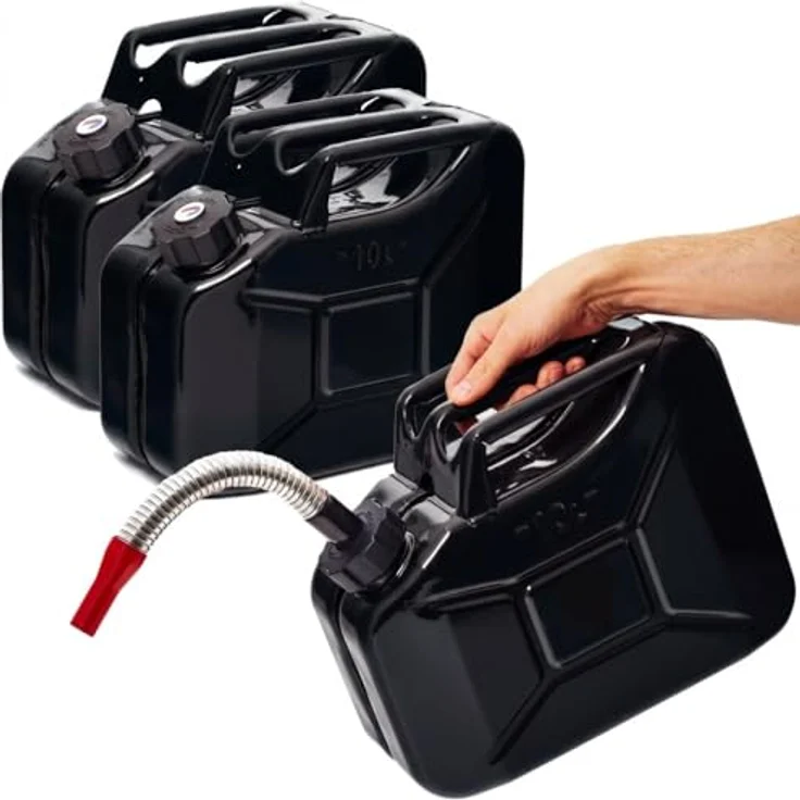 BW® Benzinkanister Metall 3x 10 Liter, Schraubverschluss mit Ausgießer, Schwarz RAL 9005, TÜV-geprüft, UN-zugelassen, Made in Europe – Bild 1