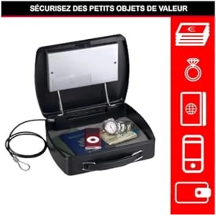 Master Lock P008EML, Geldkassette mit digitalem Kombinationsschloss und Stahlkabel, kompakt und schützend – Bild 3