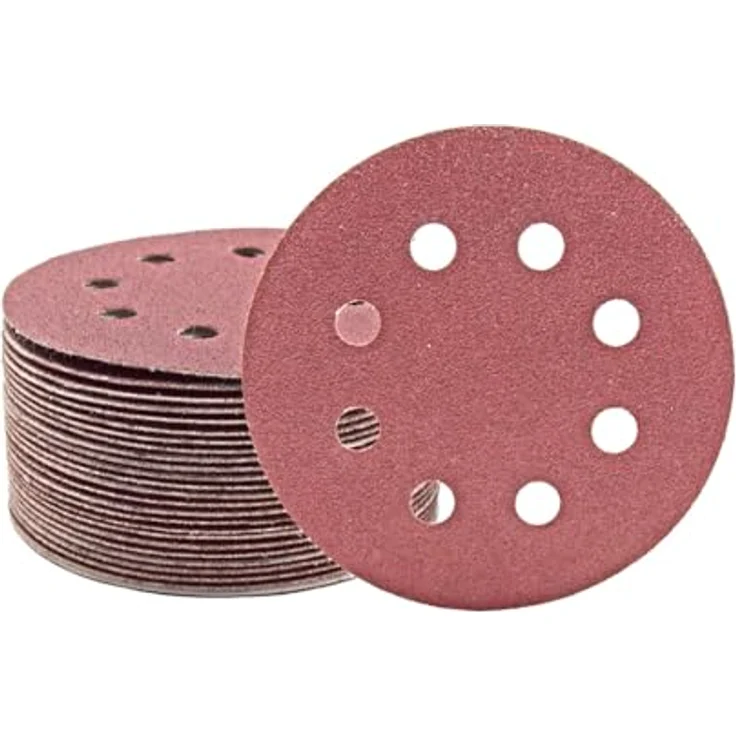 MioTools Fox Klett-Schleifscheiben, Ø 115 mm, 8-Loch, Normalkorund, geeignet für Exzenterschleifer, K180, 50 Stück – Bild 1