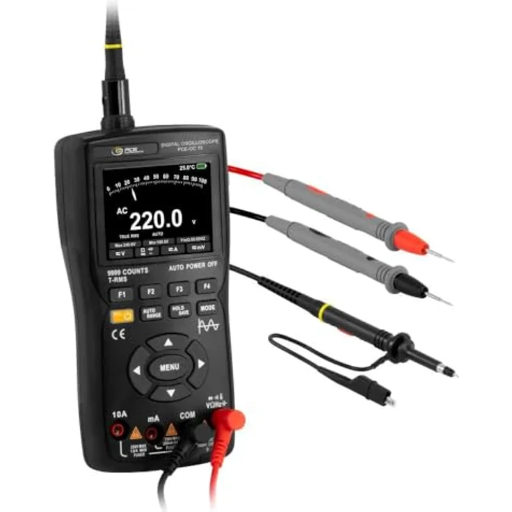 PCE Instruments PCE-OC 15 Hand-Multimeter digital Datenlogger, inkl. Prüfkabel, mit Oszilloskop-Funktionen, Bandbreite 10 MHz, 48 MSa/s, LC-Display, Auto-Messbereichswahl