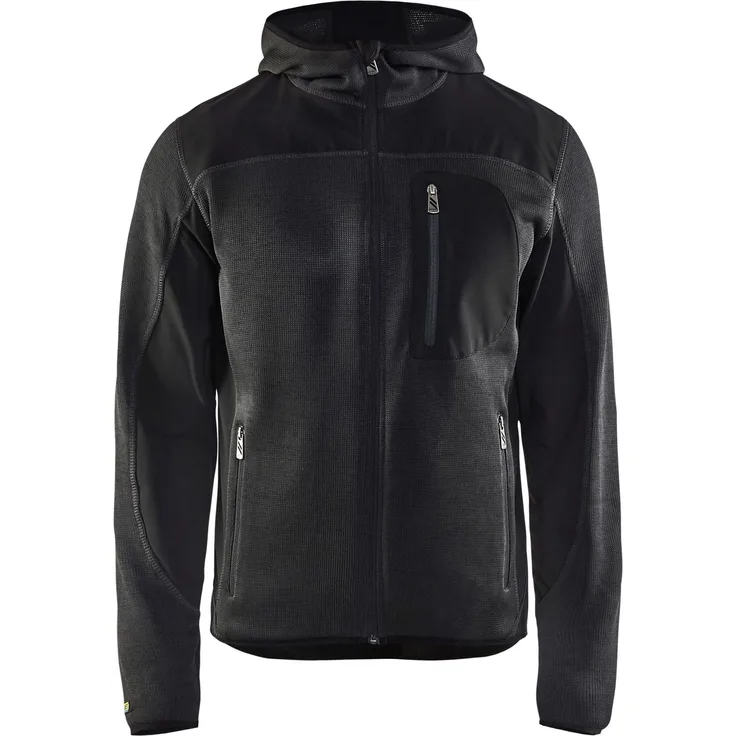 BLÅKLADER Strickfleecejacke 4930 2117, Arbeitsjacke mit Softshell-Verstärkung, Designerkapuze, blau