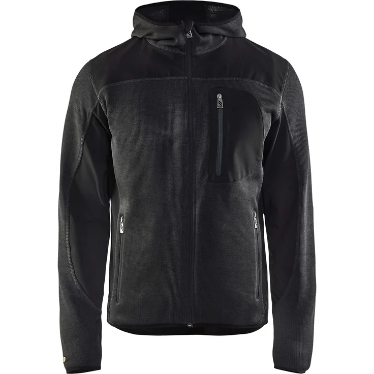BLÅKLADER Strickfleecejacke 4930 2117, Arbeitsjacke mit Softshell-Verstärkung, Designerkapuze, blau – Bild 1