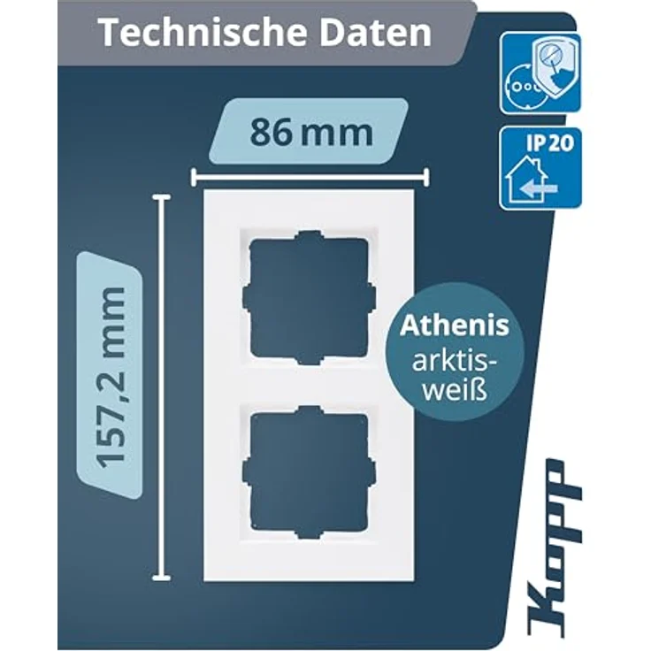 Kopp Athenis 2-fach Abdeckrahmen, arktis-weiß, matte Oberfläche, IP 20 – Bild 2