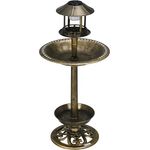 Outsunny Vogeltränke mit Solarleuchte, 110 cm Höhe Vogelbad, Vogelfutterspender, Vogelbecken mit Blumensockel, Wildvogeltränke für Garten, Balkon, Bronze