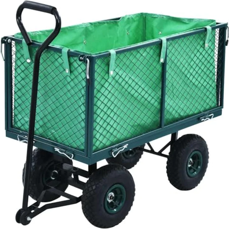 vidaXL Handwagen Gartenwagen Transportwagen mit 350 kg Tragkraft, grün, Stahlkonstruktion, große Schwerlastreifen – Bild 2