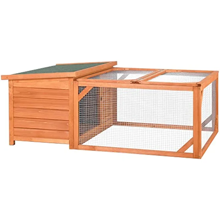 Pawhut Kleintierstall Zwergkaninchenstall mit öffenbarem Asphaltdach Kleintierkäfig Outdoor Indoor Hinterhof wetterbeständig Tannenholz Orange+Grün 125,5 x 100 x 49 cm