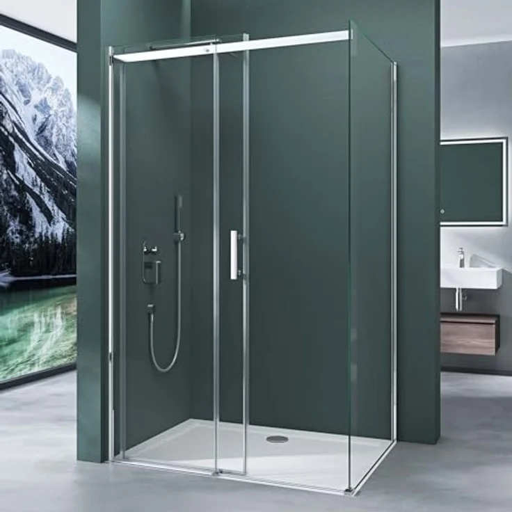 Mai & Mai Eckdusche Duschkabine mit Schiebetür aus Sicherheitsglas mit NANO Rav18, BxT: 100x80 cm, Einscheibensicherheitsglas, Klarglas – Bild 2