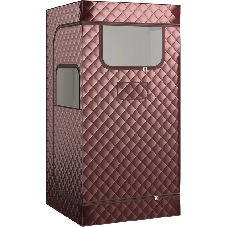 COSTWAY Sauna 1000W, 3L Dampfgenerator, mit Fußmassagegerät & Klappstuhl, Braun