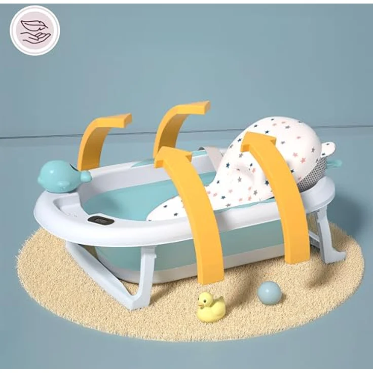 Moby-System Faltbare Babybadewanne mit Thermometer und Ständer, ergonomisch, mint – Bild 10