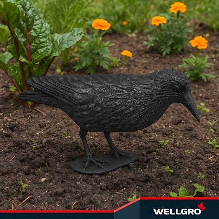 WELLGRO 5X Vogelschreck Krähe, Raben Attrappe zur Vogel- und Taubenabwehr, 1x fliegend und 4x sitzend, schwarz, wetterfest und langlebig aus Kunststoff für Balkon & Garten – Bild 5