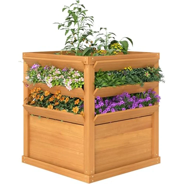 Outsunny Hochbeet mit Rankgitter, Tannenholz, offene Boden, 65 x 65 x 60 cm, Karamellbraun, für Garten und Balkon, ideal für Kletterpflanzen und Blumen – Bild 1