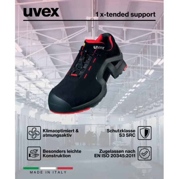 Uvex x-tended Sicherheits-Halbschuh Gr. 43 W11 S3L ESD, schwarz/rot, metallfrei, atmungsaktiv, mit durchtrittsicherer Einlage – Bild 10