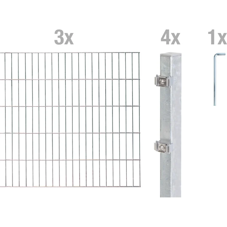 Alberts Doppelstabmatten Zaun, Höhe 180 cm, Länge 6 m, Komplettset zum Einbetonieren, feuerverzinkt, Pfosten 60x40 mm – Bild 1