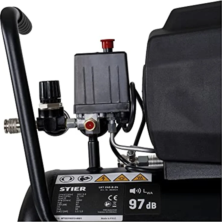 STIER Kompressor LKT 240-8-24, 1100 W, max. Druck 8 bar, 24 Liter Tank, geeignet für Ausblaspistolen und Farbspritzpistolen, mobil und vibrationsarm – Bild 5