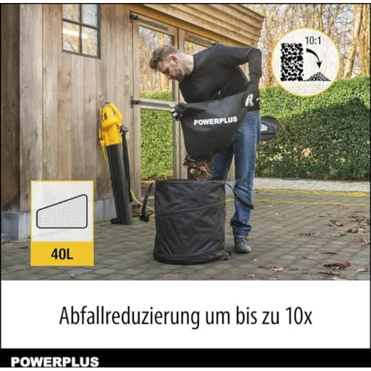 Powerplus POWEG4030, Elektrischer Laubbläser mit 3300 W, 250 km/h Luftgeschwindigkeit, 40 L Auffangbeutel und Zerkleinerer – Bild 5