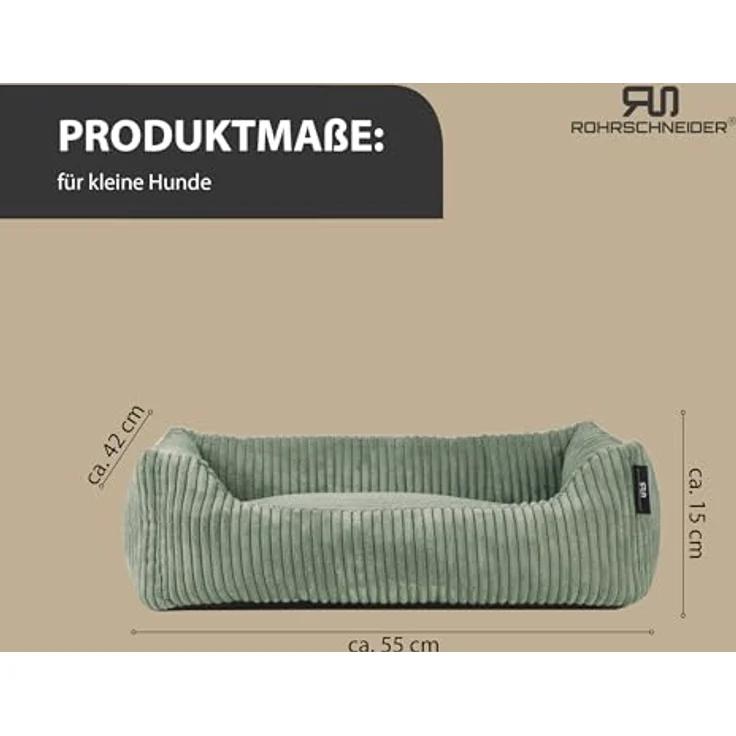 Rohrschneider Hundebett waschbar | für kleine und mittelgroße Hunde | mit Hundekissen Cord | 2 Größen (ca. 55x42 cm/ca. 70x50 cm) inkl. Gassibeutel (Salbei 55 cm, Cordstoff breit) – Bild 3