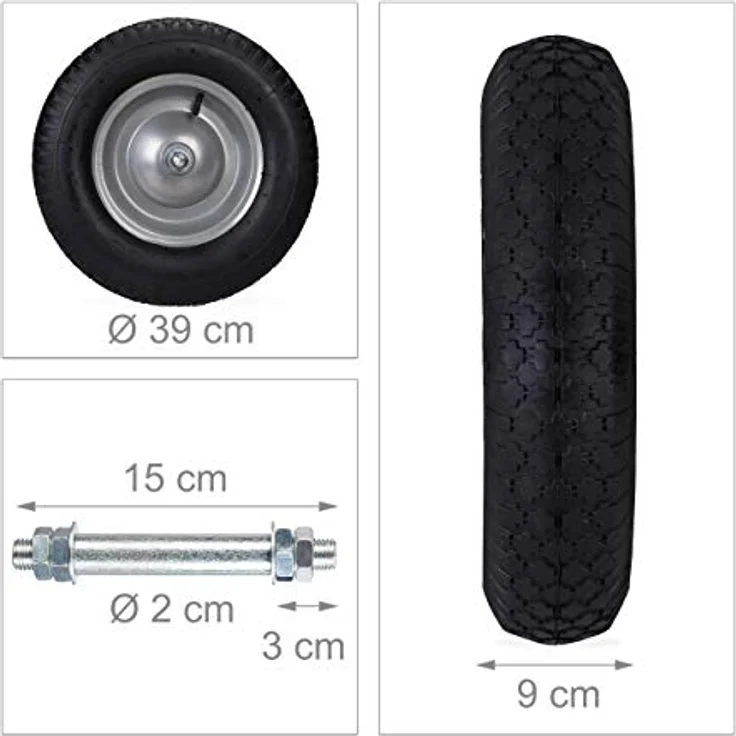 Relaxdays 2 x Schubkarrenrad 4.80 4.00-8, luftbereiftes Ersatzrad inkl. Achse, Stahlfelge, Komplettrad bis 120 kg, schwarz - Preisvergleich – Bild 4
