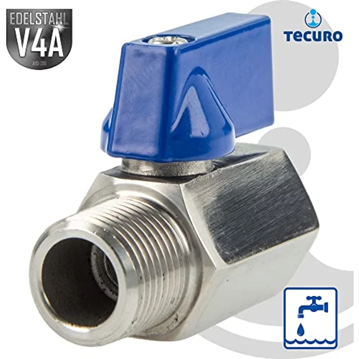 tecuro Edelstahl V4A (AISI 316) Mini-Kugelhahn 1/2 Zoll AG/IG, max. Betriebsdruck 40 bar, sehr gute Korrosionsbeständigkeit, Kugeldichtung PTFE – Bild 2