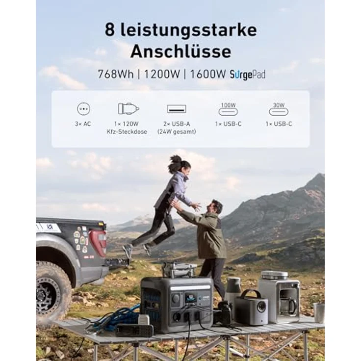 Anker SOLIX C800 Plus Tragbare Powerstation, 1200W (1600W Spitzenleistung) Solargenerator für Campingbeleuchtung, 768Wh LiFePO4 Akkus, inkl. Solarpanel optional – Bild 4