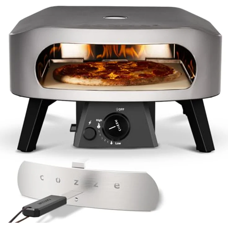 COZZE Gas-Pizzaofen Classic 13", 6 kW Edelstahlbrenner, Backtemperatur bis 450°C, inkl. Pizzastein, tragbar, Grillfläche 34 x 34 cm – Bild 1