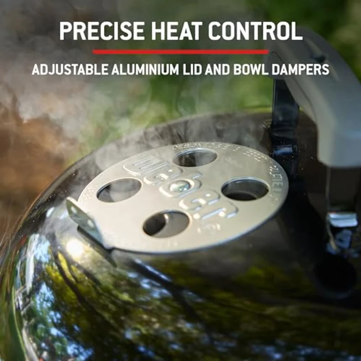 Weber Original Kettle Holzkohlegrill, 47 cm mit Porzellanemailliertem Deckel, One-Touch-Reinigungssystem und Deckelthermometer, schwarz – Bild 5