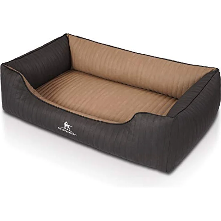 Knuffelwuff Orthopädisches Hundebett Outback aus Laser-gestepptem Kunstleder M-L 85 x 63cm Schwarz/Cappuccino – Bild 4