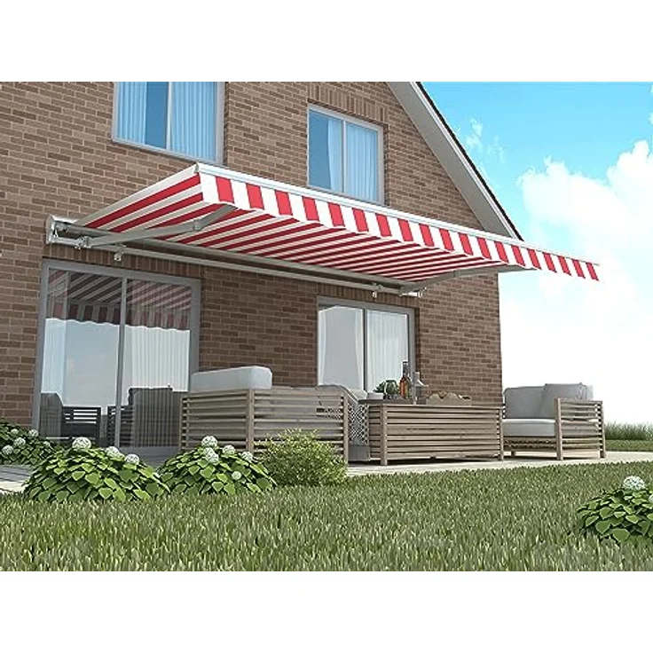 home Trends Markisenstoff 4m Markise mit Volant 4 x 3 m Markisenbespannung ersatzstoff 387 x 300cm Balkon Markise wasserabweisend & Sonnenschutz Ersatz Markisentuch P2006 – Bild 2