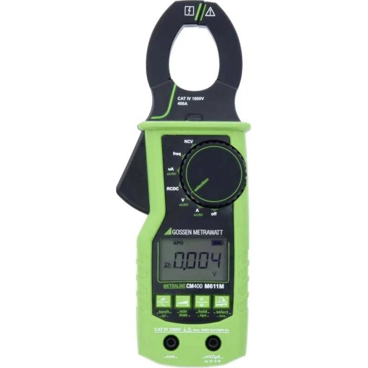 Gossen Metrawatt METRALINE CM 400, digitale Stromzange mit Prüfkabel CAT IV 1000V, 400A, LCD-Anzeige, automatische Abschaltung, für Solar- und Industrieanwendungen