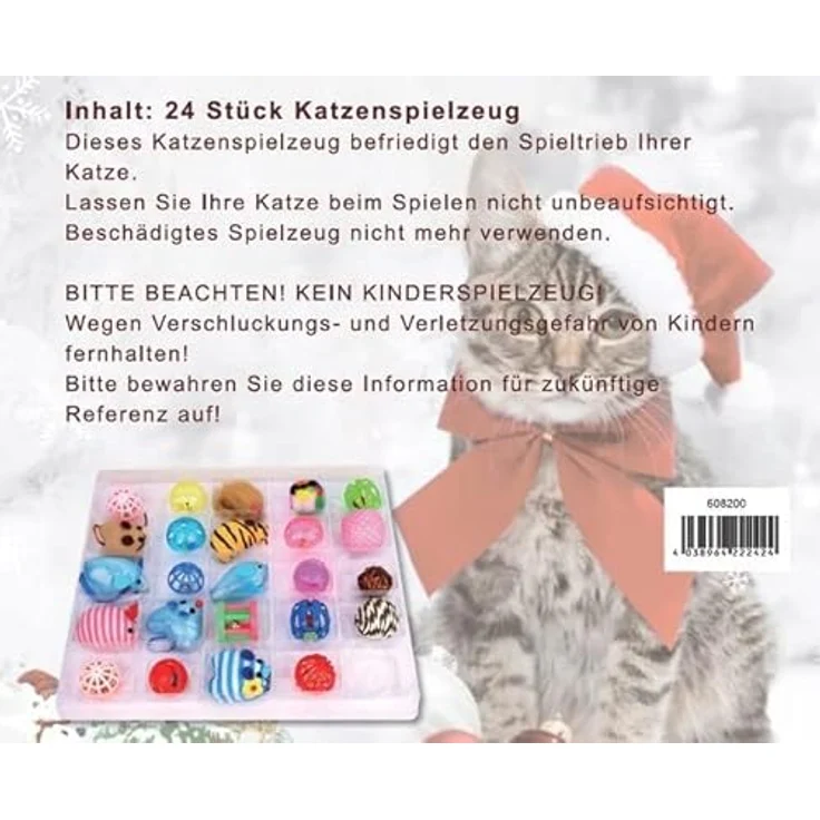 Ollesch Tier-Beschäftigungsspielzeug Katzenspielzeug Adventskalender für Katzen Weihnachten, 24 Türchen, kein Leckerli enthalten – Bild 2