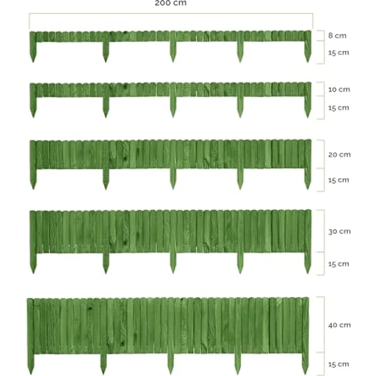 Garronda Beeteinfassung aus Holz, flexible Rasenkante 200 x 40 cm, Dunkelgrün, Steckzaun für Beetbegrenzung und Gartenumrandung – Bild 2