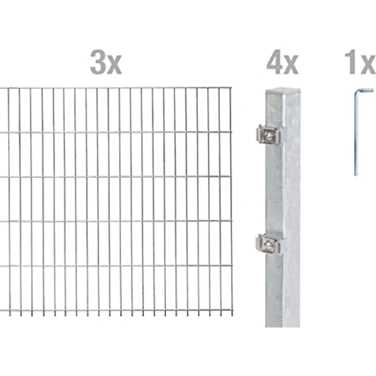 Alberts Doppelstabmatten Zaun, Höhe 180 cm, Länge 6 m, Komplettset zum Einbetonieren, feuerverzinkt, Pfosten 60x40 mm – Bild 3