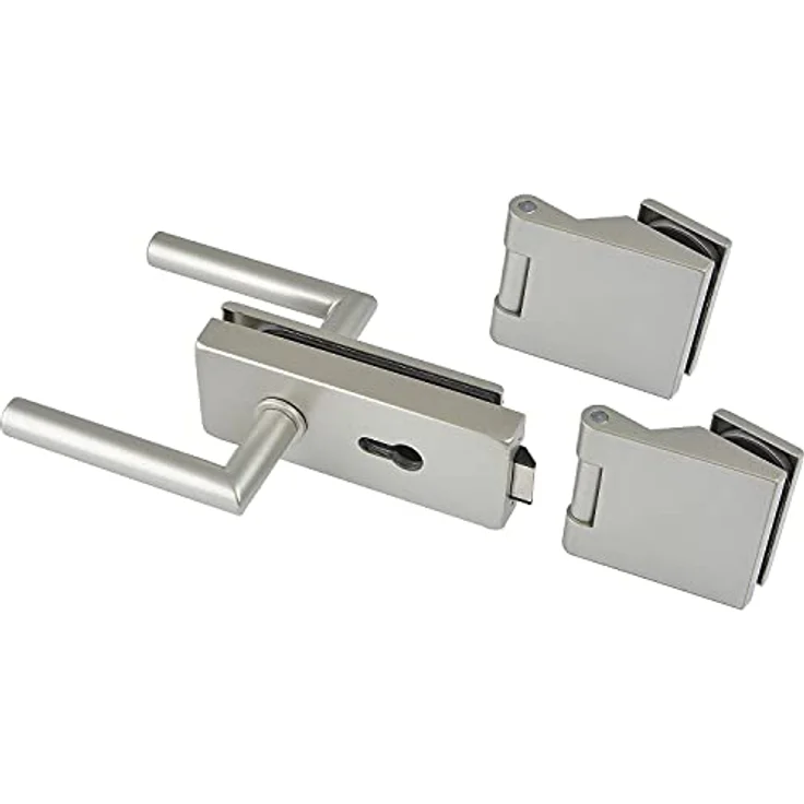 KABA Dorma Glas Glastürgarnitur Classic PZ mit Türband und L-Form Drückerpaar, Aluminium Edelstahl Effekt, für Glastüren bis 80kg, 8-10mm Glasstärke